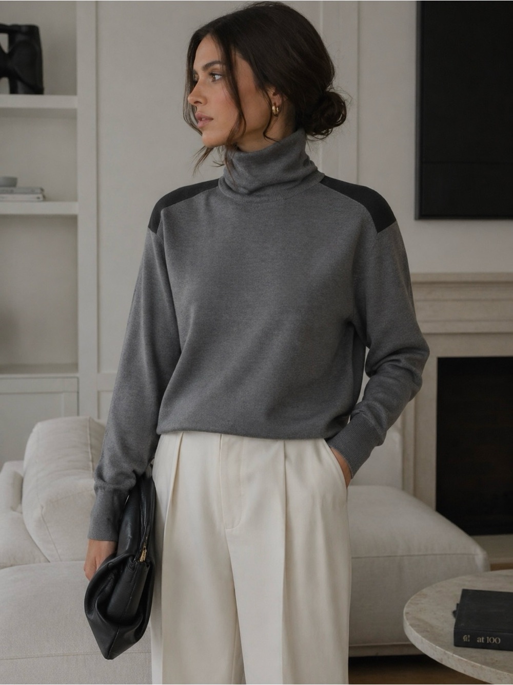 JW Anderson x UNIQLO Merino Wool Gray Turtleneck Sweater Size XS Boxy Cropped